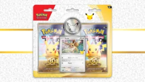 Blíster 2 sobres Celebración 30.º Aniversario Pokémon TCG - Español (Eevee) Blíster de 2 sobres Celebración 30.º Aniversario Pokémon TCG en español con carta promocional de Eevee y moneda